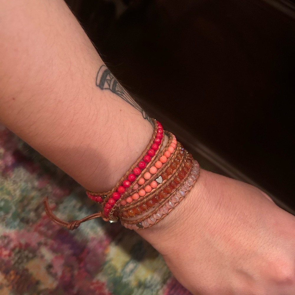 Chan Luu Red and Orange Beaded Wrap Bracelet